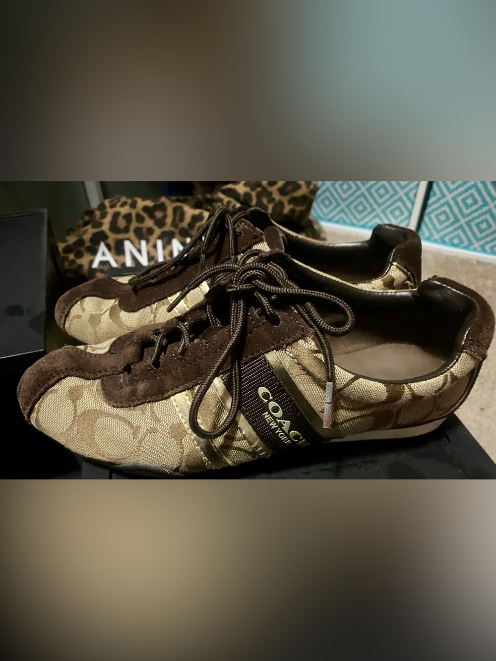 Coach Brown and Gold Low-Top Sneakers